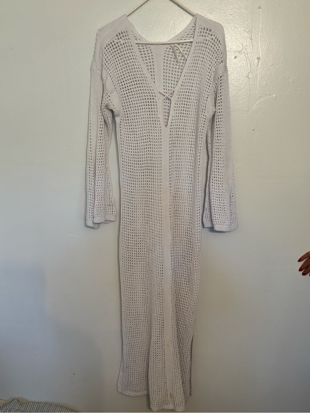 Anthropologie Ivory Crochet Tie-Front Maxi Dress